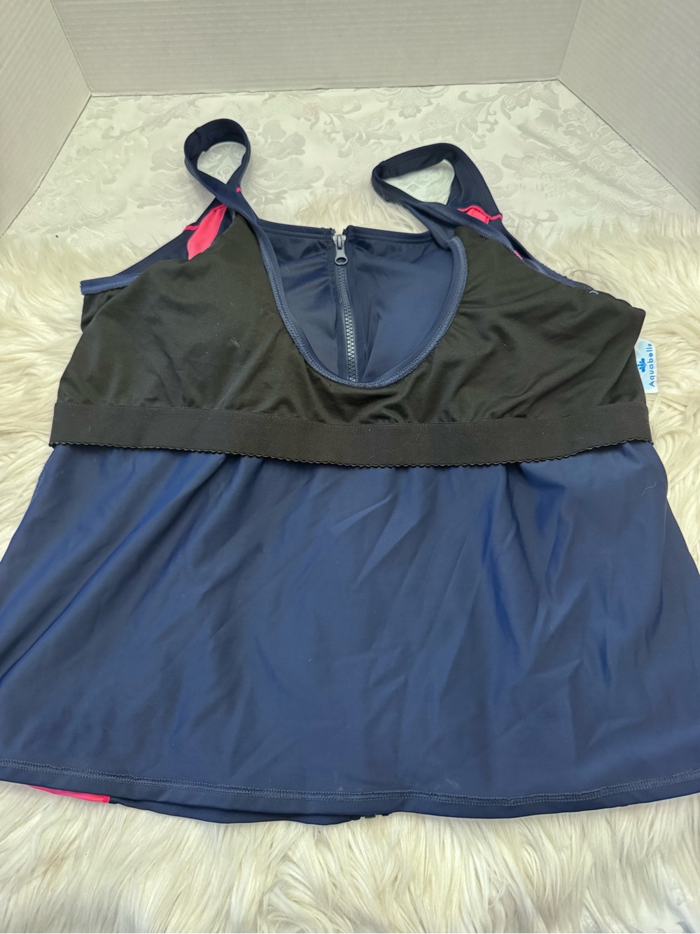 Aqua belle Swimsuits For All 26W Colorblock Navy Blue Pink Full Zip Tankini New - Picture 11 of 15
